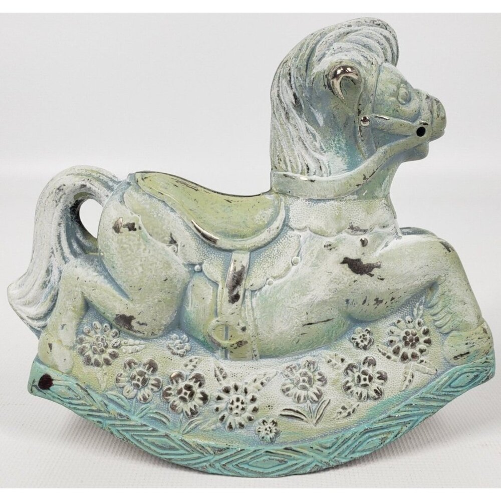Rocking Horse Coin Bank Vintage Elegant Painted Silver-Plated on Zinc